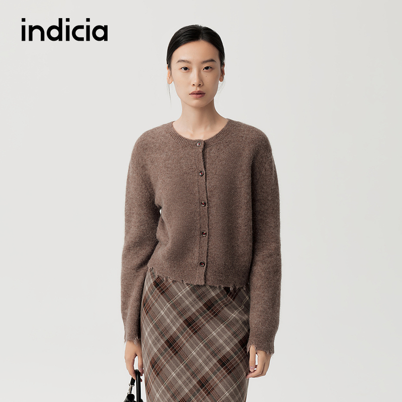 indicia标记商场同款2025冬季新款软糯栗子棕针织开衫F2D5KS458C