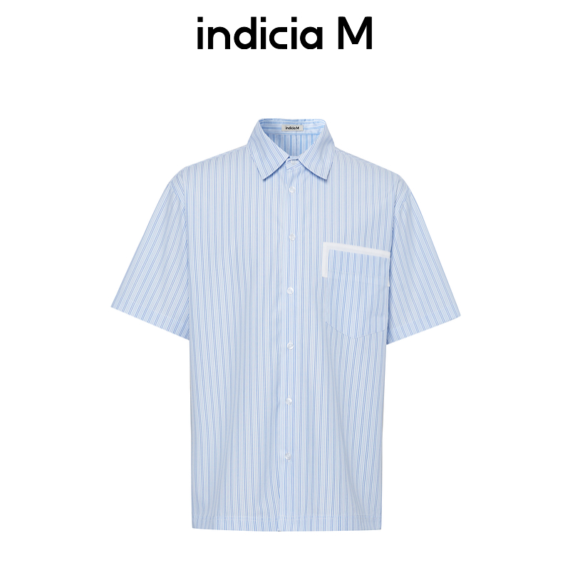 标记indiciaM男装商场同款蓝色短袖条纹衬衫男春新款 M6A410CS033