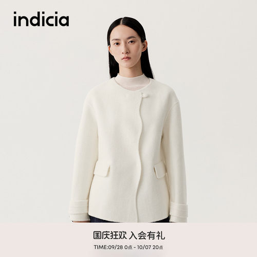indicia标记冬季新款温柔优雅冬日氛围感带围巾大衣L2D5DY296