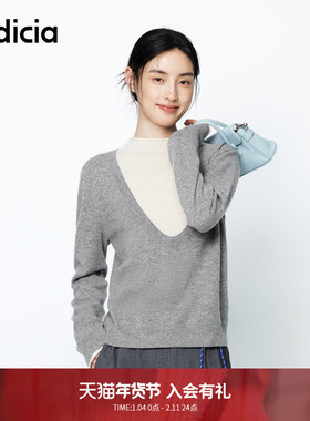 indicia标记商场同款秋季简约黑白撞色假两件针织毛衫6A401MS041N