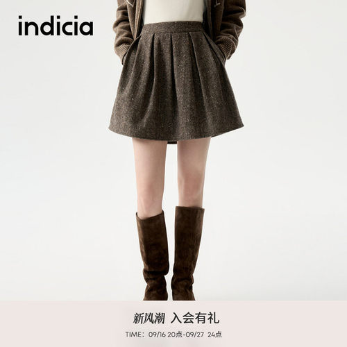 indicia标记25冬新款A字miu系拼接百褶半身裙花苞短裙L2D5QZ213