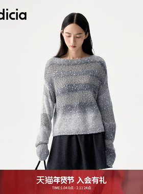 indicia标记2025秋新款复古重工灰色花纱条纹针织毛衫L2D5MS217