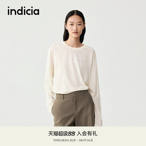 indicia标记商场同款春秋新款百搭舒适长袖字母T恤上衣F2C5TX288F
