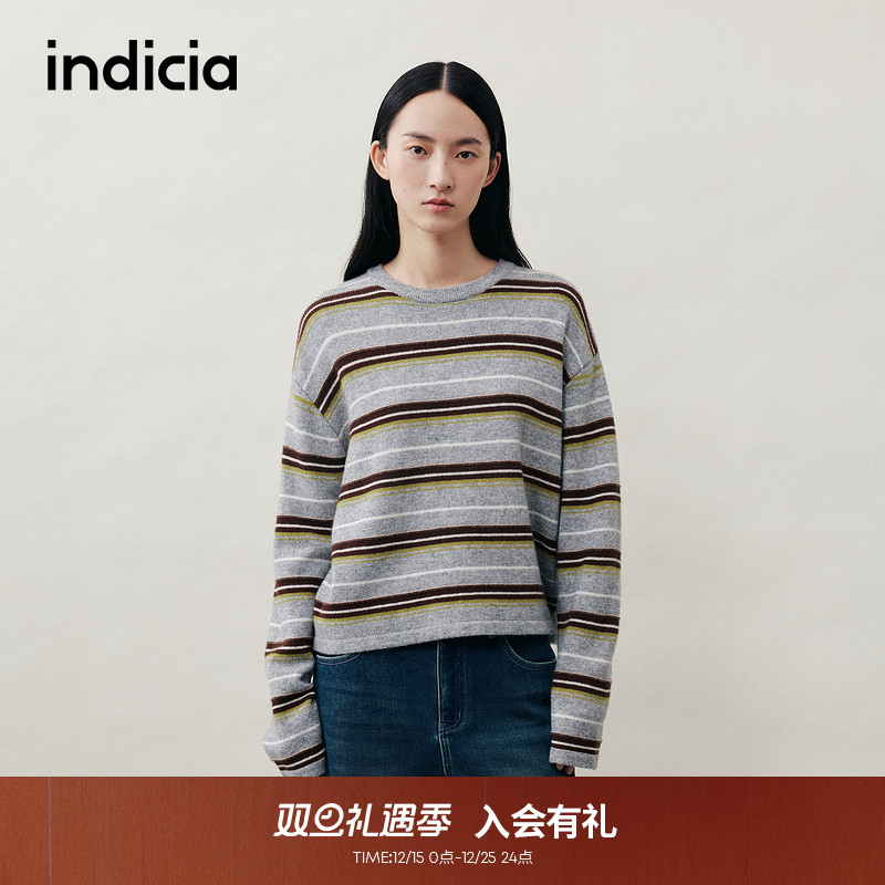 indicia标记2025冬季新款慵懒随性温暖条纹肌理减龄毛衫L2D5MS281