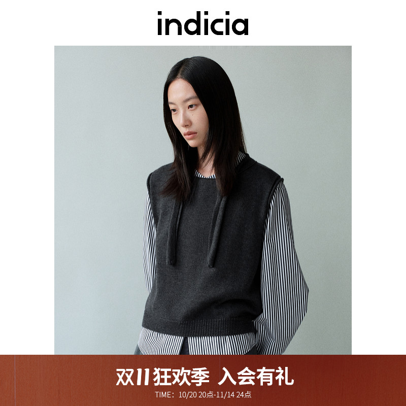 indicia标记商场同款25秋新款韩版设计条纹衬衫两件套F2A5SY025N