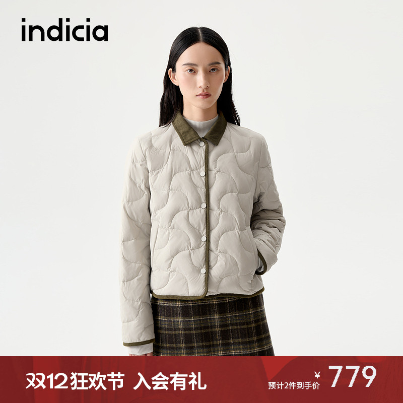 indicia标记韩系灯芯绒羽绒服