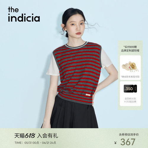 indicia标记2026夏新款美式复古休闲松弛感撞色针织衫 L2B6ZZ116F