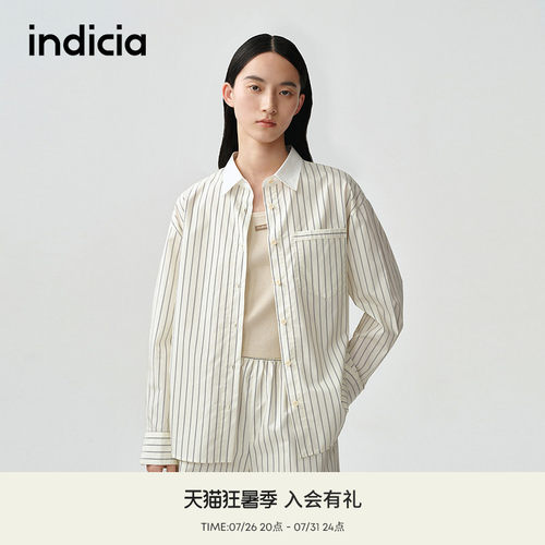 indicia标记商场同款夏季新款简约质感慵懒风条纹衬衫 F2B5CS109C