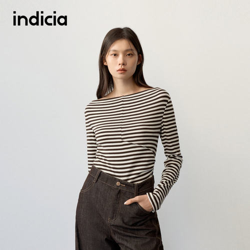 indicia标记商场同款2026秋季新款条纹通勤长袖打底衫F2C6TX383C
