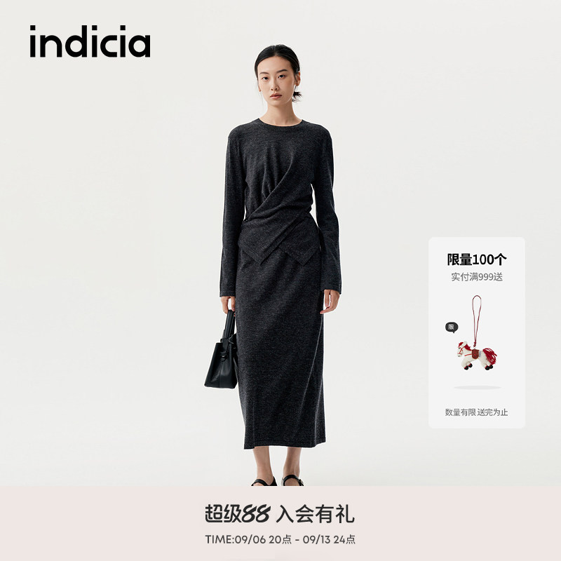 indicia标记商场同款25秋新款褶皱收腰长袖连衣裙显瘦F2C5TZ420C图片