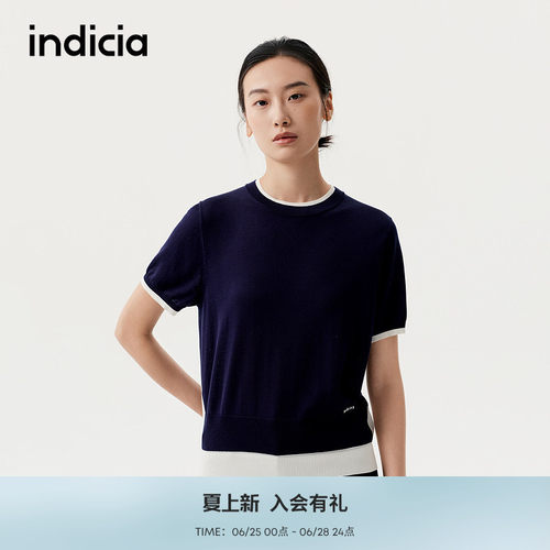 indicia标记商场同款夏季拼接撞色设计简约短款针织衫 F2C5ZZ289F