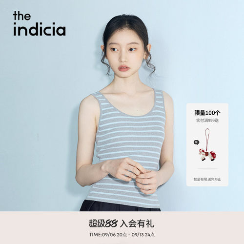 indicia标记2026夏季新款清爽慵懒休闲蓝灰条纹撞色背心L2B6BX107