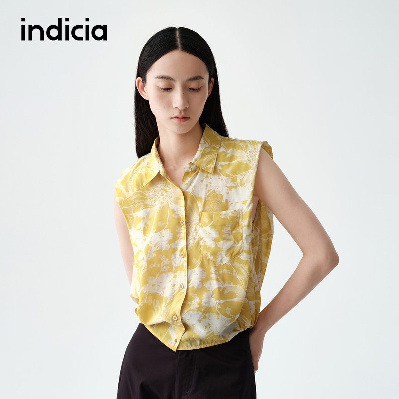 indicia标记商场同款夏季新款印花度假休闲桑蚕丝衬衫F2B5CS255F图片