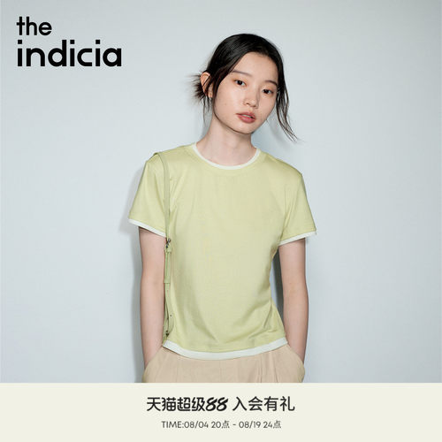 the indicia标记2026夏季新款假两件撞色莱赛尔短袖T恤L2B6TX178Q