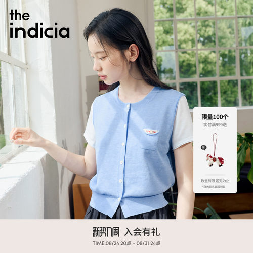 indicia标记2026夏季新款松弛学院风雾霾蓝撞色短款开衫L2B6KS085
