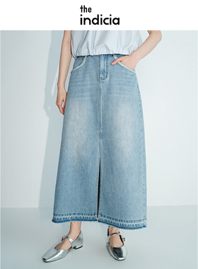 the indicia标记夏季时尚百搭前开衩水洗牛仔半身裙D6B406QZ075
