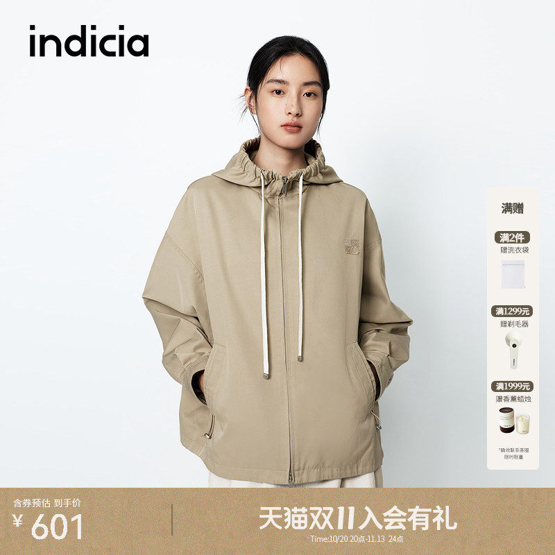 indicia标记商场同款春秋新款连帽休闲简约风短款风衣 F2A5FY057N