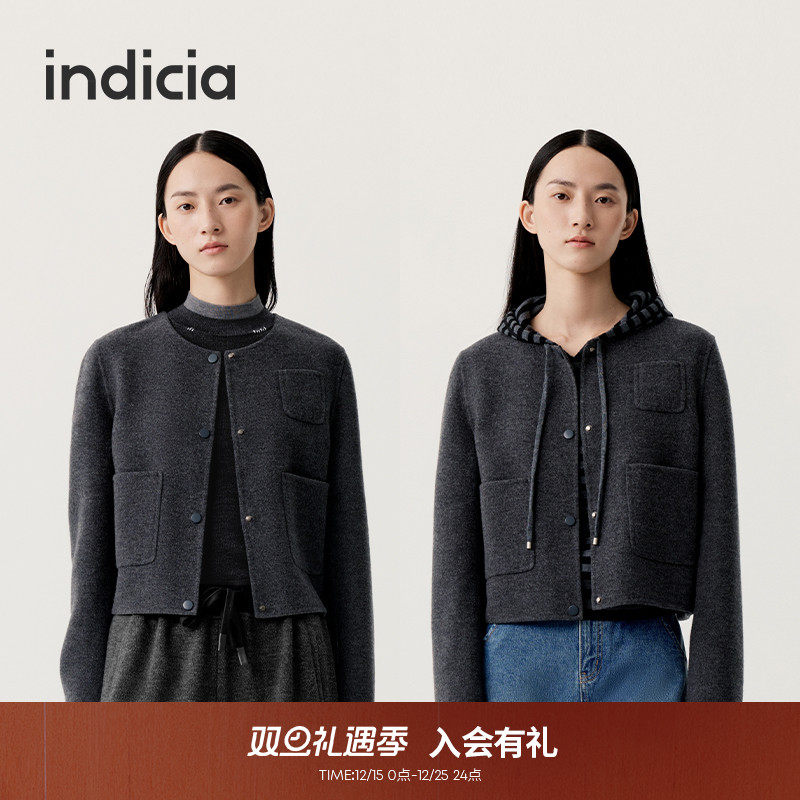 indicia标记短款羊绒大衣