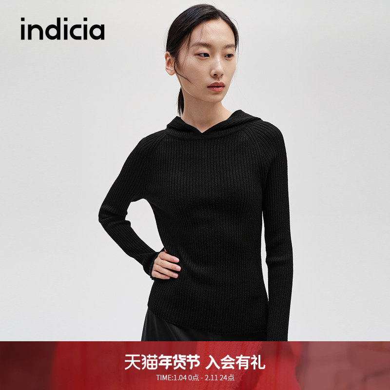 indicia标记商场同款25秋冬新款简约慵懒风连帽针织衫F2D4ZZ675F,女装/女士精品,毛针织衫,淘宝优惠券,粉丝福利购,淘宝优惠卷