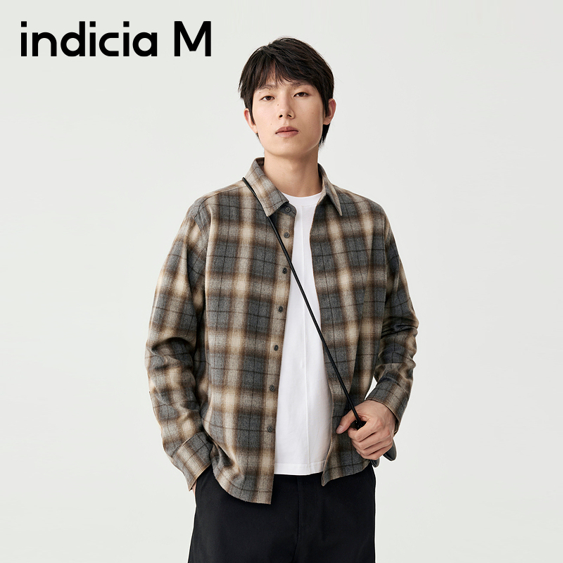 indiciaM标记男装商场同款25秋新款纯棉格纹做旧衬衫M2D5CS161L