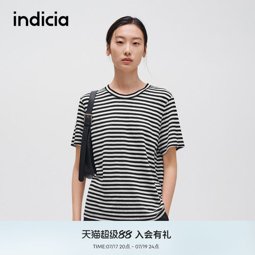 indicia标记简约百搭条纹T恤短袖