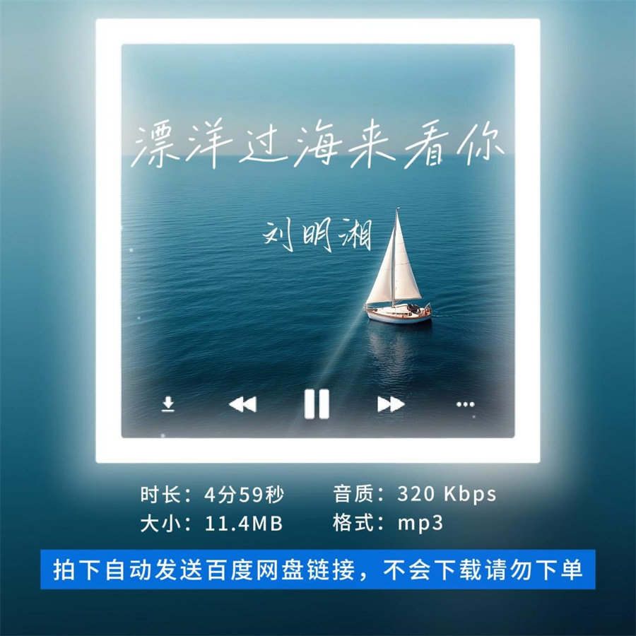 【淘淘伴奏】B2490刘明湘 漂洋过海来看你 原版伴奏无人声4分59秒