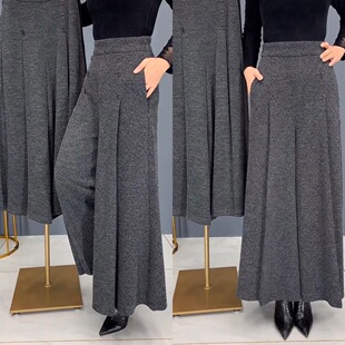 休闲百搭高档提花裙裤 裤 高腰宽松中老年妈妈裤 阔腿裤 子女秋冬新款