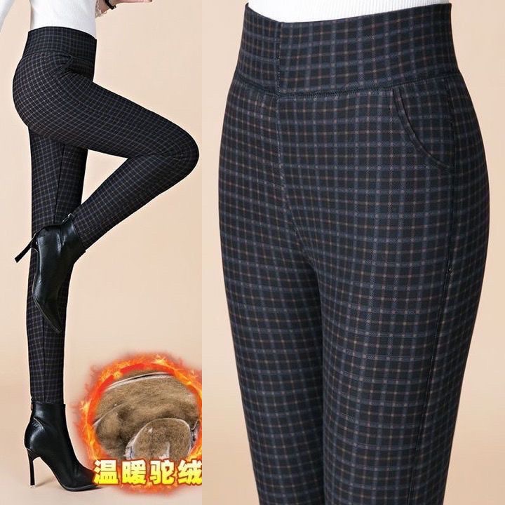 女士驼绒棉棉裤加绒加厚大码保暖裤高腰外穿中老年女裤修身棉裤冬