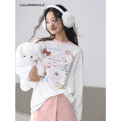 Lulusmiracle【心动信号】甜酷少女感减龄印花长袖T恤宽松打底衫