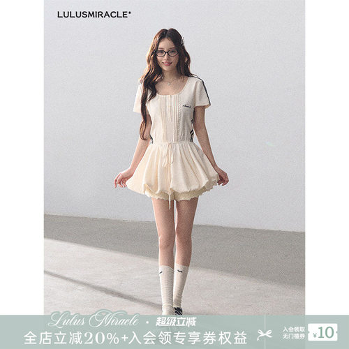 LulusMiracle【动感Bubble】甜美短袖花苞连衣裙女收腰显瘦a字裙