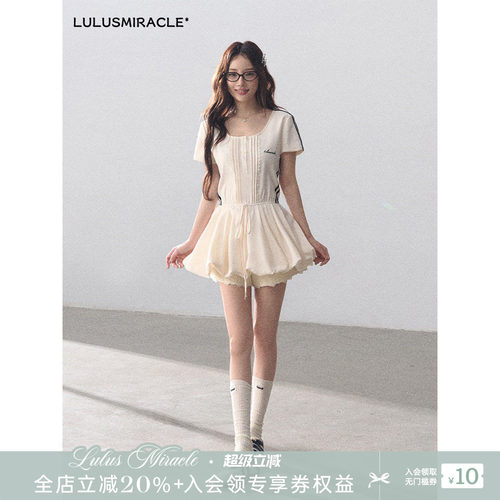 LulusMiracle【动感Bubble】甜美短袖花苞连衣裙女收腰显瘦a字裙