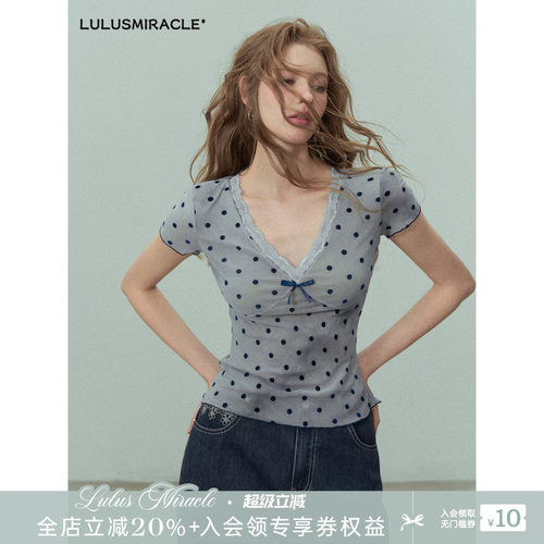 夏季时尚波点短袖T恤上衣