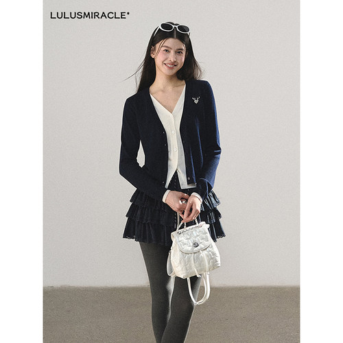 Lulusmiracle【蓝雪贵姝】学院风假两件羊毛混纺V领针织衫套装女