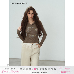 T恤修身 LulusMiracle 复古连帽长袖 美式 辣妹印花上衣 醒时春山