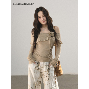 Lulusmiracle【肩上花诏】一字肩修身羊毛上衣+纯棉弯刀牛仔裤女