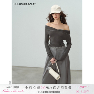 上衣女露肩T恤 莱塞尔一字肩蝴蝶扭结长袖 LulusMiracle 大溪地