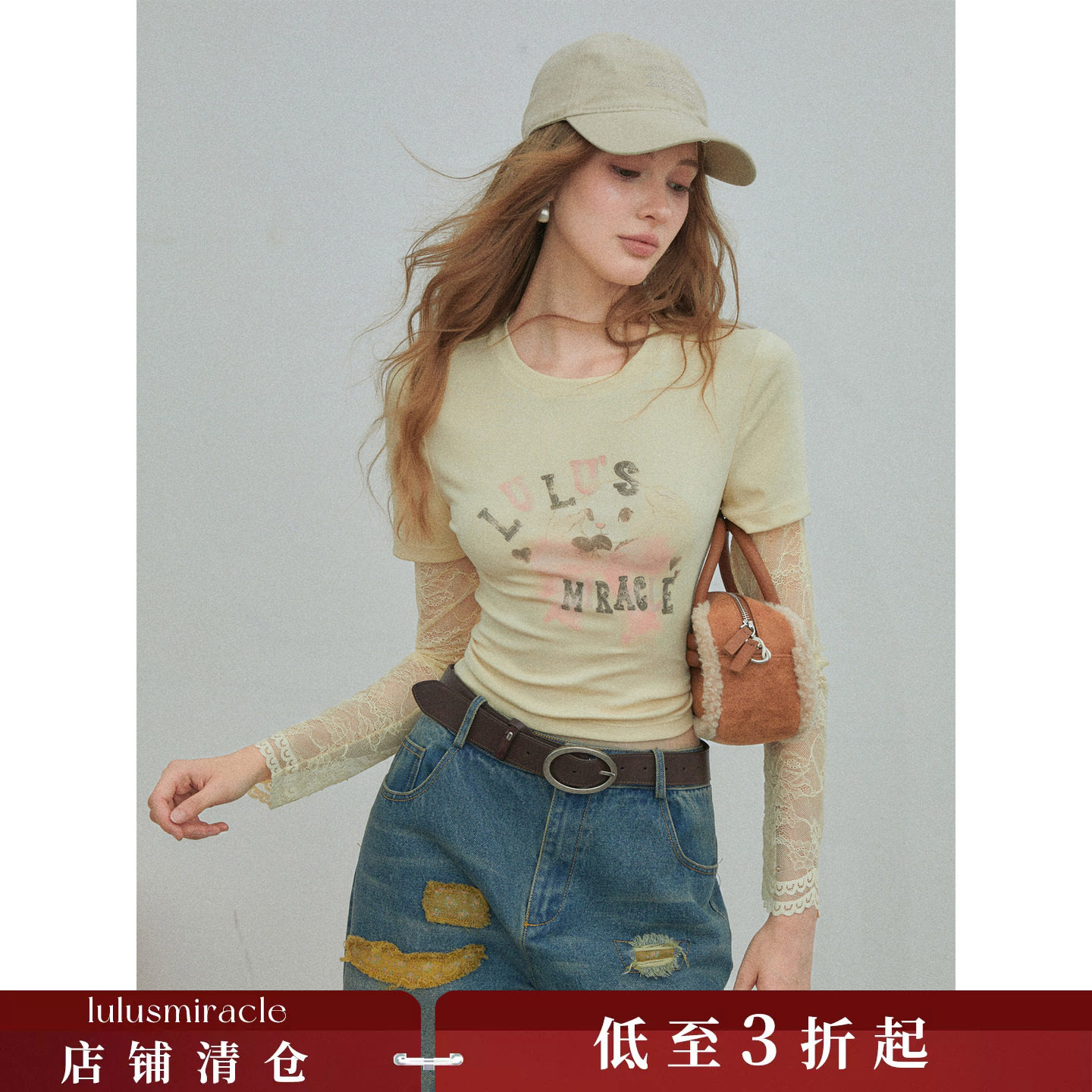 LulusMiracle【柠檬冰茶】学院风卡通印花T女长袖小个子百搭上衣