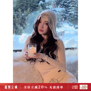LulusMiracle 雅典娜打底 早秋莱赛尔绵羊毛蕾丝连帽长袖 针织衫