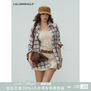 LulusMiracle【朝花夕拾】夏季薄款格子防嗮衬衫上衣女宽松外套