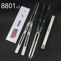 班输8801V3蝴蝶刀曜日花式一体铝合金安全不开刃音叉刃表演道具