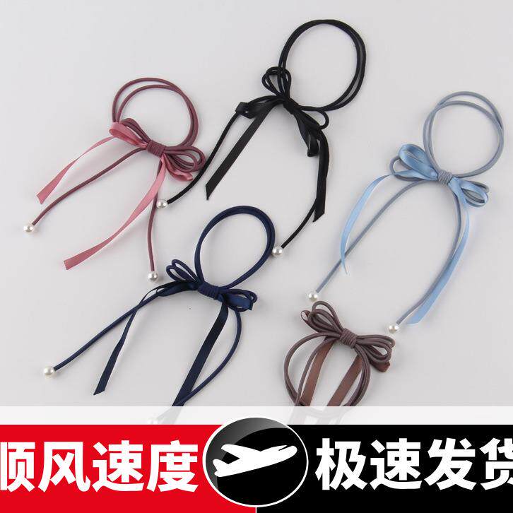 日韩高档发饰高弹力蝴蝶结发圈扎头绳流行珍珠飘带流苏发圈头饰