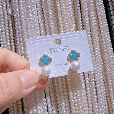 天然淡水珍珠S925银耳针纯银白色蝴蝶时尚型耳钉耳饰小众百搭