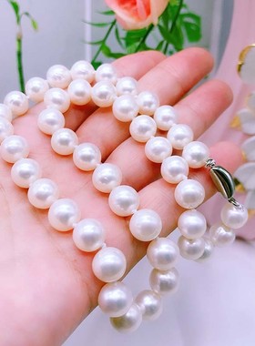 戴多美正品近圆强光10-11白色天然淡水珍珠项链送妈妈 节日礼物