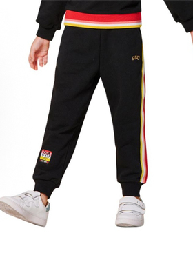 E家 简约字母松紧腰休闲束脚针织运动裤 儿童款 黑色 EKE109062