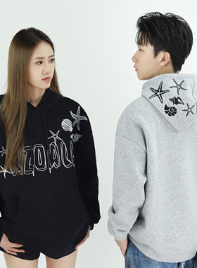 KZDALL原创设计海星贝壳刺绣连帽卫衣秋冬街头宽松氛围感男女帽衫