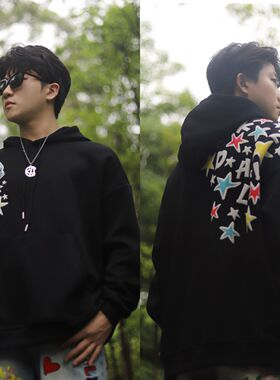 KZDALL原创设计倒罐星星发泡印花连帽卫衣秋冬宽松美式休闲男女潮