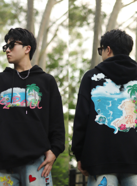 KZDALL原创设计西海岸刺绣连帽卫衣秋冬美式街头休闲宽松男女嘻哈
