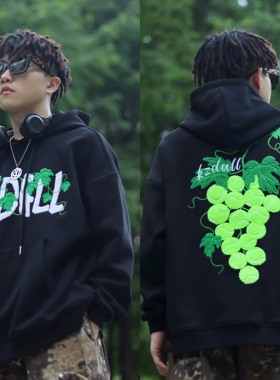 KZDALL原创设计葡萄网球毛巾绣连帽卫衣秋冬美式街头宽松休闲男女