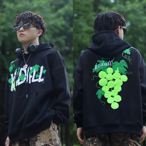 KZDALL葡萄网球毛巾绣连帽卫衣