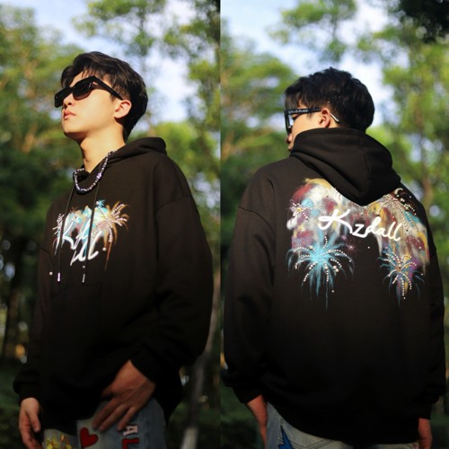 KZDALL七彩祥云烟花珍珠连帽卫衣